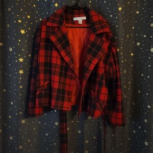 The Limited | Red and Black Plaid Belt Closure Coat Medium/Large
